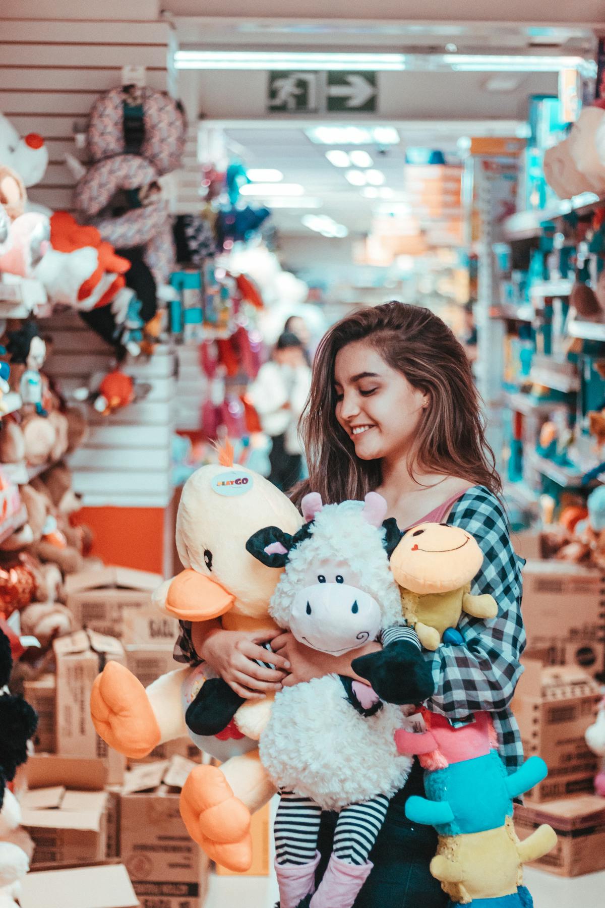 Collection of colorful plush stuffed animal toys